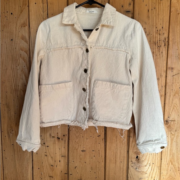 Mod Ref Frayed Distressed Cream Jean Jacket - Women's Medium - Picture 1 of 16